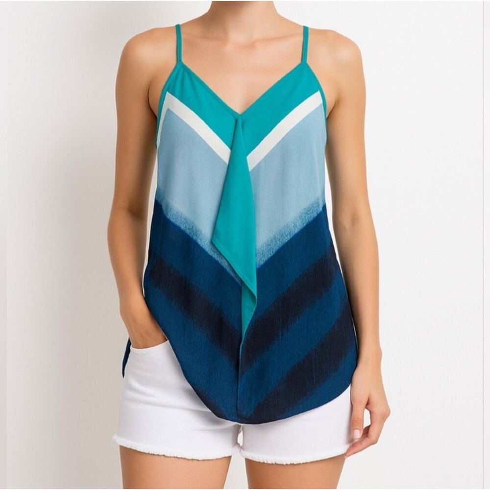 Rachel Roy Women's Tank Top Blue Sz S Layer V Neck Coastal Nautical Maritime